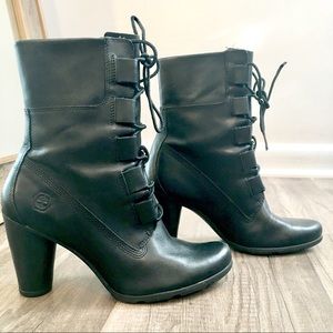 Genuine Leather Lace Up Black Ankle Boots